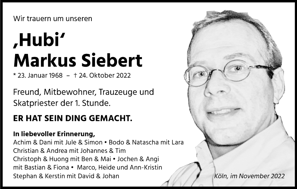  Traueranzeige für Markus Siebert vom 05.11.2022 aus Kölner Stadt-Anzeiger / Kölnische Rundschau / Express