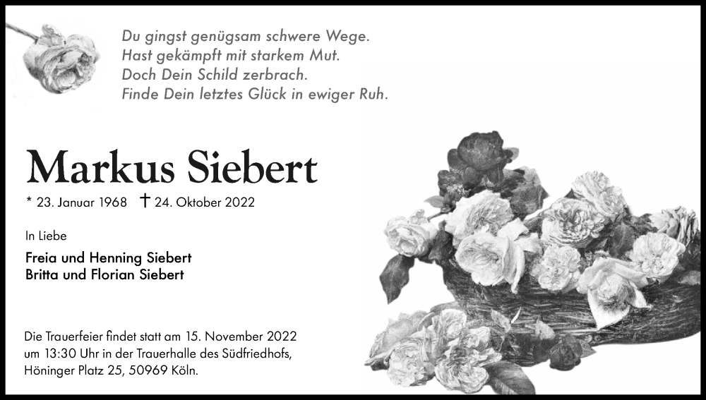  Traueranzeige für Markus Siebert vom 05.11.2022 aus Kölner Stadt-Anzeiger / Kölnische Rundschau / Express