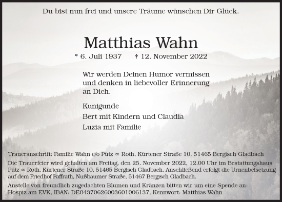 Anzeige von Matthias Wahn von  Bergisches Handelsblatt 