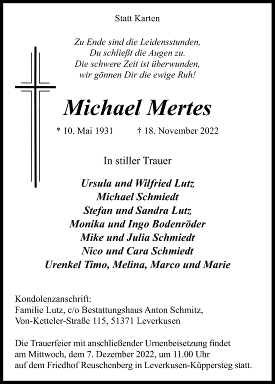 Anzeige von Michael Mertes von Kölner Stadt-Anzeiger / Kölnische Rundschau / Express