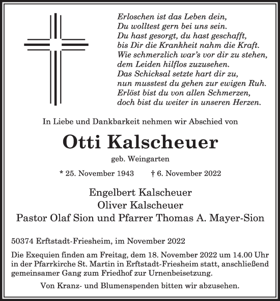 Anzeige von Otti Kalscheuer von  Werbepost 