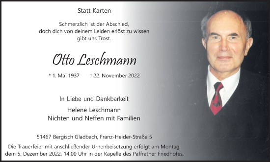 Anzeige von Otto Leschmann von Kölner Stadt-Anzeiger / Kölnische Rundschau / Express