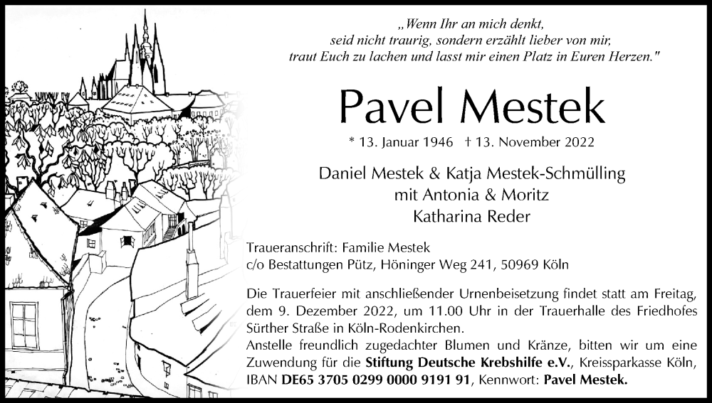 Traueranzeige für Pavel Mestek vom 26.11.2022 aus Kölner Stadt-Anzeiger / Kölnische Rundschau / Express