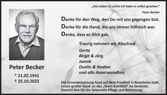Anzeige von Peter Becker von  Blickpunkt Euskirchen 