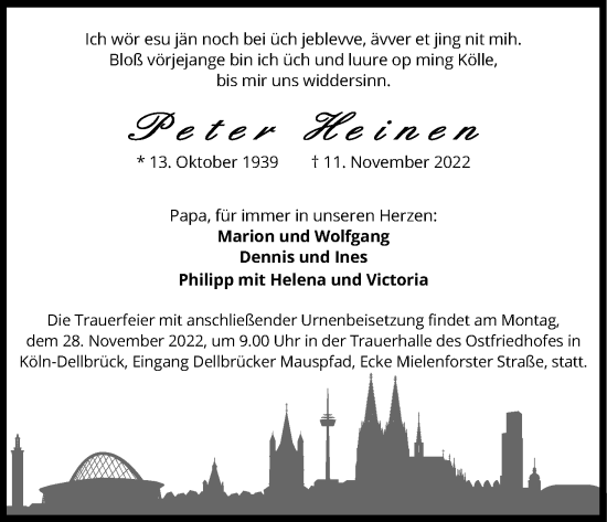 Anzeige von Peter Heinen von Kölner Stadt-Anzeiger / Kölnische Rundschau / Express