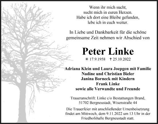 Anzeige von Peter Linke von  Anzeigen Echo 