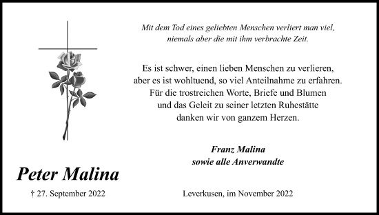 Anzeige von Peter Malina von Kölner Stadt-Anzeiger / Kölnische Rundschau / Express
