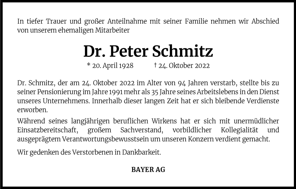  Traueranzeige für Peter Schmitz vom 08.11.2022 aus Kölner Stadt-Anzeiger / Kölnische Rundschau / Express