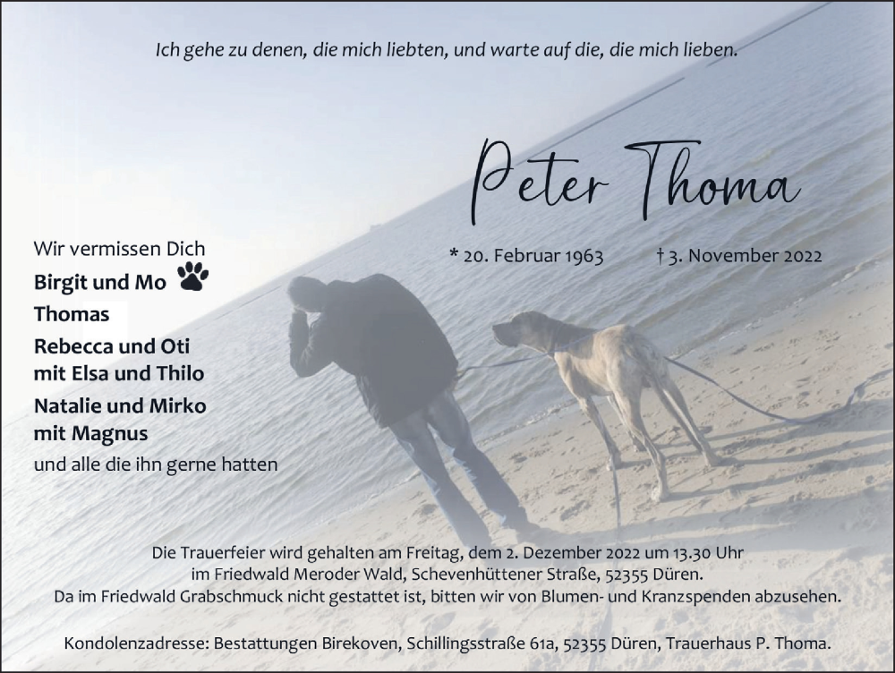  Traueranzeige für Peter Thoma vom 25.11.2022 aus  Werbepost 
