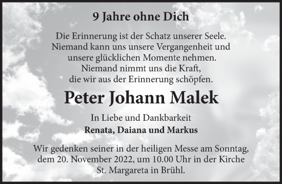 Anzeige von Peter Johann Malek von  Schlossbote/Werbekurier 
