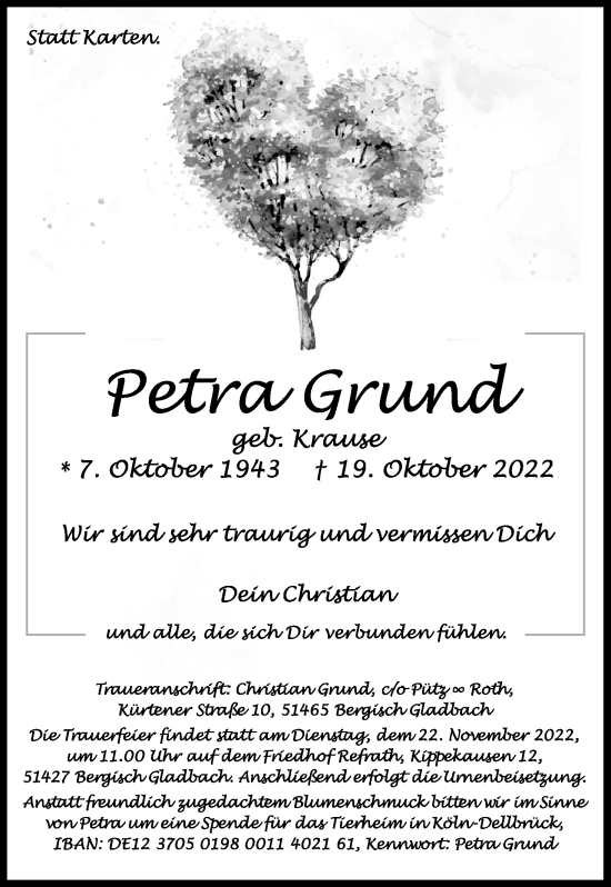 Anzeige von Petra Grund von Kölner Stadt-Anzeiger / Kölnische Rundschau / Express