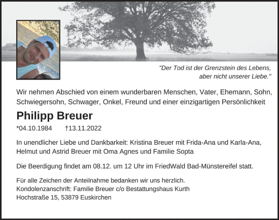 Anzeige von Philipp Breuer von  Blickpunkt Euskirchen 