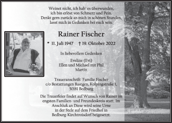Anzeige von Rainer Fischer von  Werbepost 