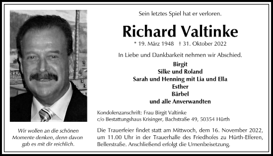 Anzeige von Richard Valtinke von  Wochenende 