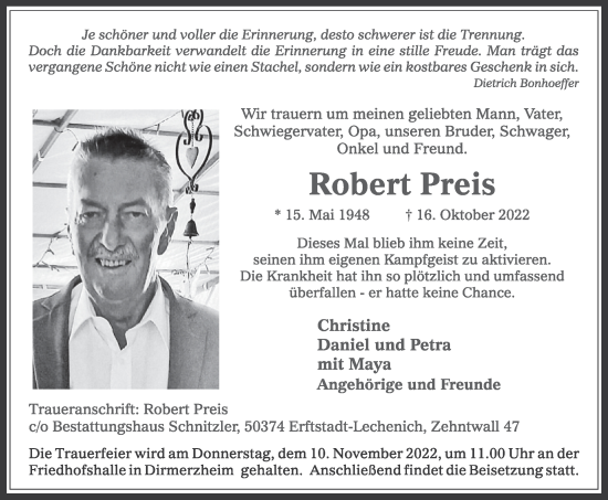 Anzeige von Robert Preis von  Werbepost 