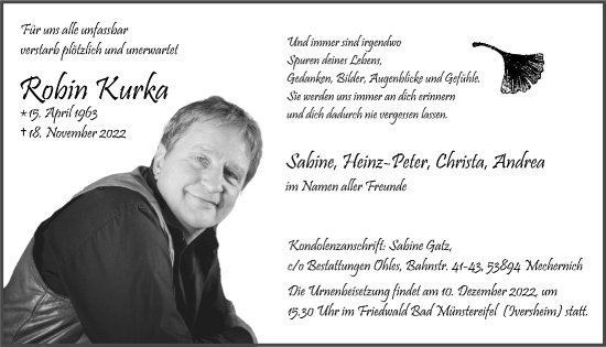 Anzeige von Robin Kurka von  Blickpunkt Euskirchen 