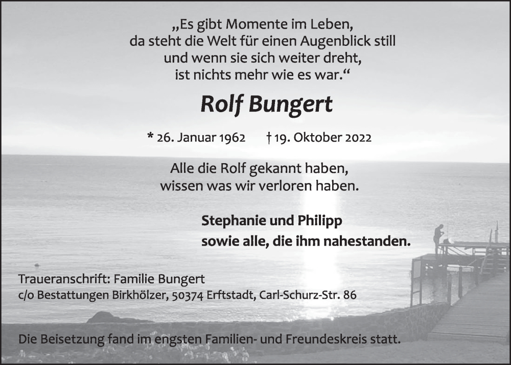  Traueranzeige für Rolf Bungert vom 18.11.2022 aus  Schlossbote/Werbekurier  Werbepost 