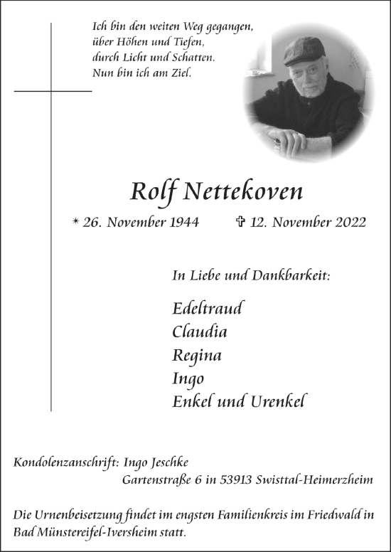 Anzeige von Rolf Nettekoven von  Schaufenster/Blickpunkt 
