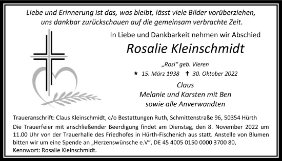 Anzeige von Rosalie Kleinschmidt von  Wochenende 