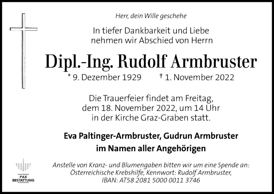 Anzeige von Rudolf Armbruster von Kölner Stadt-Anzeiger / Kölnische Rundschau / Express