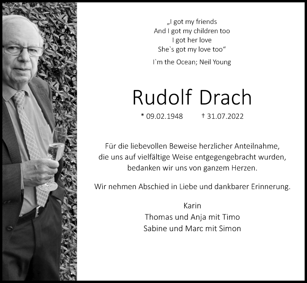  Traueranzeige für Rudolf Drach vom 12.11.2022 aus Kölner Stadt-Anzeiger / Kölnische Rundschau / Express