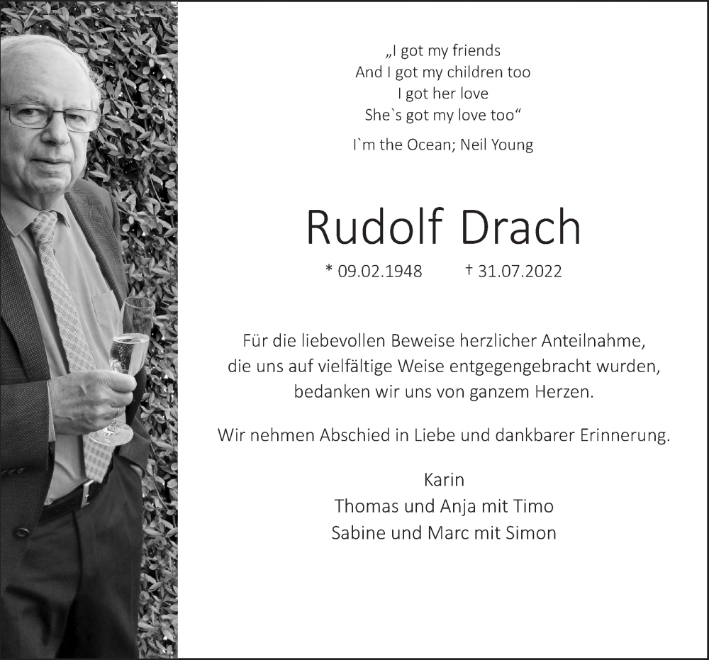  Traueranzeige für Rudolf Drach vom 12.11.2022 aus  Blickpunkt Euskirchen 
