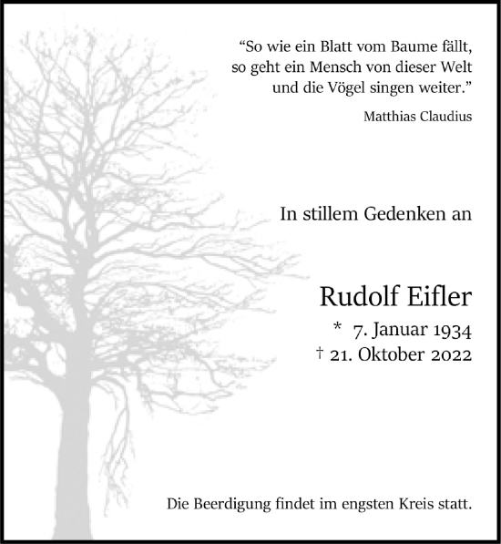 Anzeige von Rudolf Eifler von  Lokale Informationen 