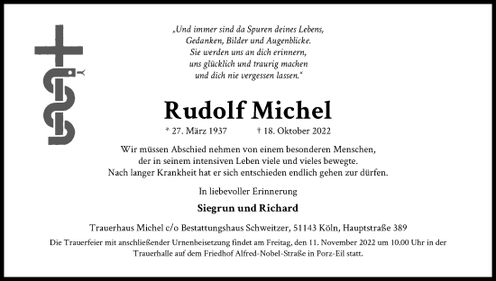 Anzeige von Rudolf Michel von Kölner Stadt-Anzeiger / Kölnische Rundschau / Express
