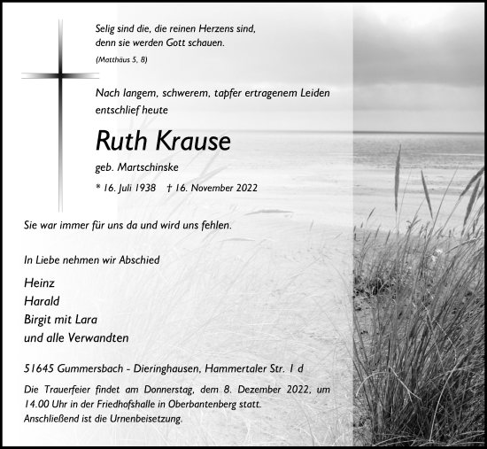 Anzeige von Ruth Krause von Kölner Stadt-Anzeiger / Kölnische Rundschau / Express