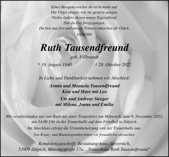 Anzeige von Ruth Tausendfreund von  Blickpunkt Euskirchen 