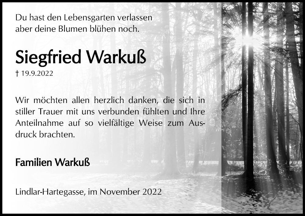  Traueranzeige für Siegfried Warkuß vom 26.11.2022 aus Kölner Stadt-Anzeiger / Kölnische Rundschau / Express
