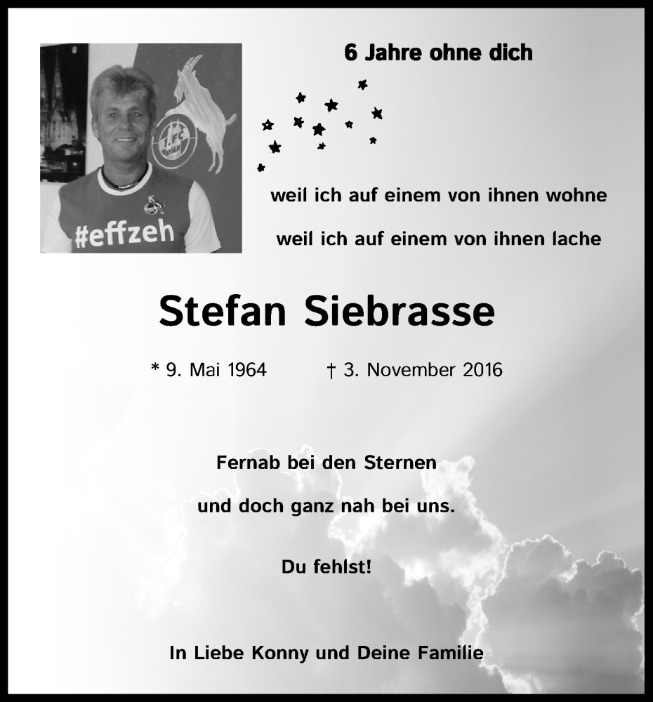  Traueranzeige für Stefan Siebrasse vom 05.11.2022 aus Kölner Stadt-Anzeiger / Kölnische Rundschau / Express