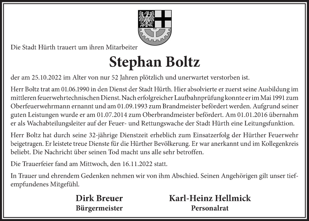  Traueranzeige für Stephan Boltz vom 18.11.2022 aus  Wochenende 