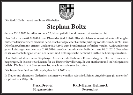 Anzeige von Stephan Boltz von  Wochenende 