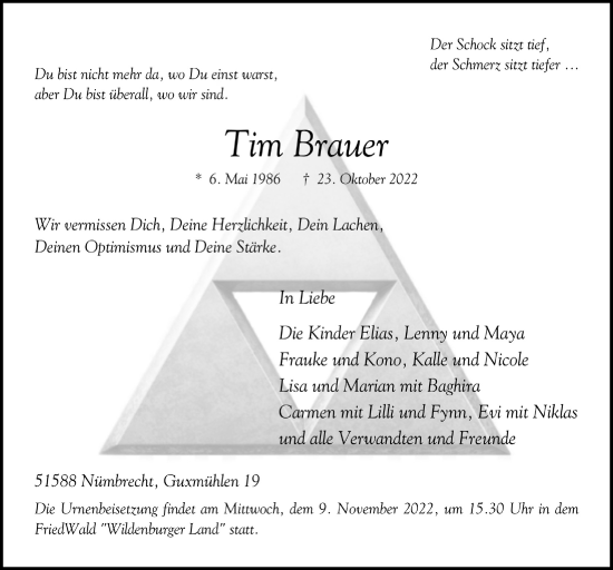 Anzeige von Tim Brauer von  Anzeigen Echo 