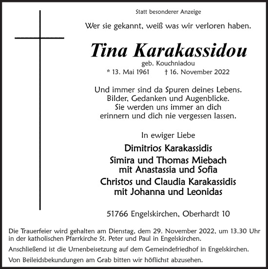 Anzeige von Tina Karakassidou von  Anzeigen Echo 