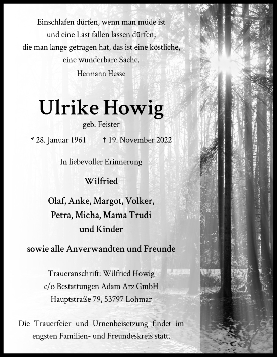 Anzeige von Ulrike Howig von Kölner Stadt-Anzeiger / Kölnische Rundschau / Express