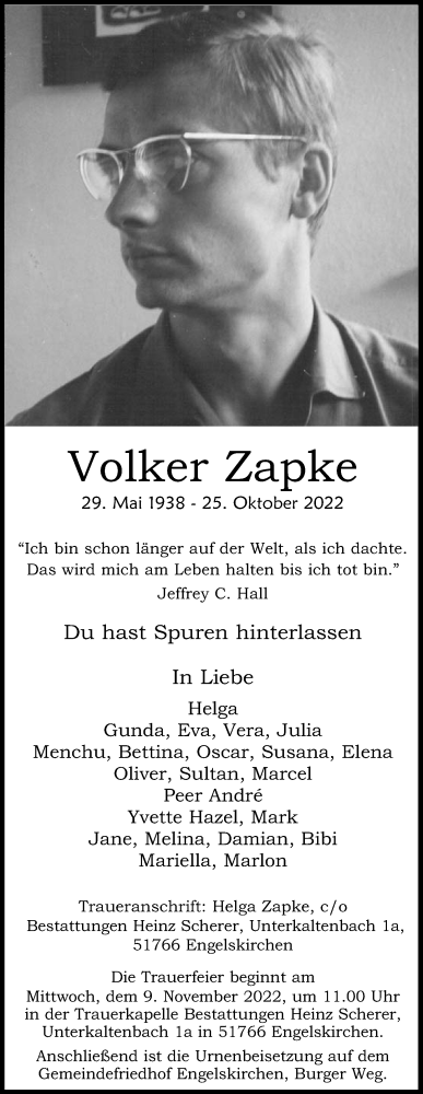 Anzeige von Volker Zapke von Kölner Stadt-Anzeiger / Kölnische Rundschau / Express