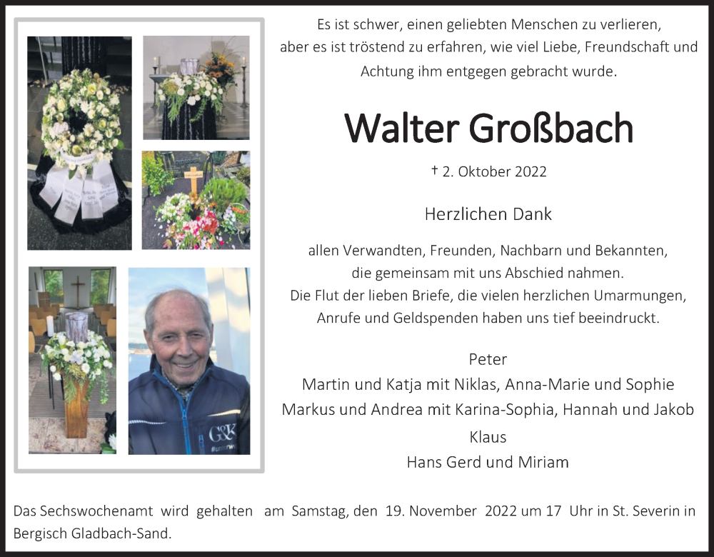  Traueranzeige für Walter Großbach vom 12.11.2022 aus Kölner Stadt-Anzeiger / Kölnische Rundschau / Express
