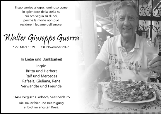 Anzeige von Walter Giuseppe Guerra von Kölner Stadt-Anzeiger / Kölnische Rundschau / Express