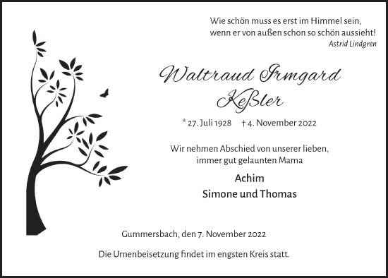 Anzeige von Waltraud Irmgard Keßler von  Anzeigen Echo 