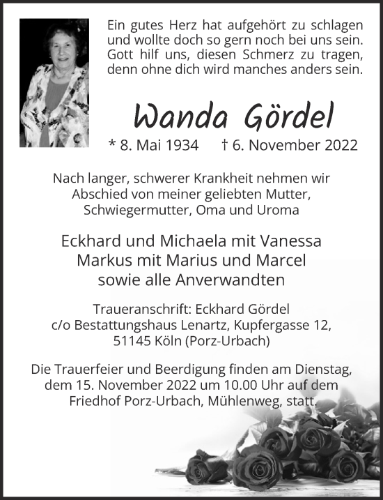 Anzeige von Wanda Gördel von  EXPRESS - Die Woche 