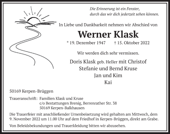 Anzeige von Werner Klask von  Werbepost 