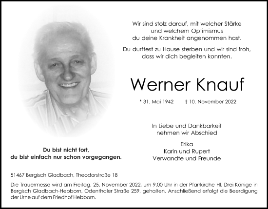Anzeige von Werner Knauf von Kölner Stadt-Anzeiger / Kölnische Rundschau / Express