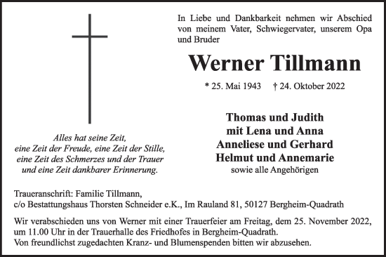 Anzeige von Werner Tillmann von  Werbepost 