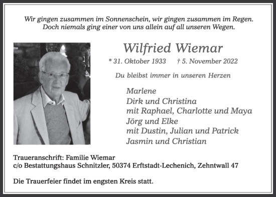 Anzeige von Wilfried Wiemar von  Werbepost 