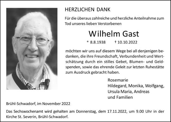 Anzeige von Wilhelm Gast von  Schlossbote/Werbekurier 