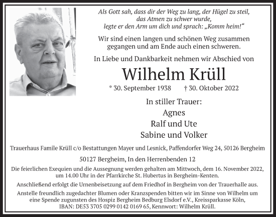 Anzeige von Wilhelm Krüll von  Werbepost 