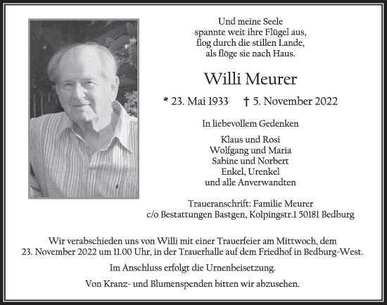 Anzeige von Willi Meurer von  Werbepost 