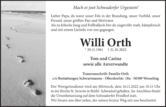 Anzeige von Willi Orth von  Schlossbote/Werbekurier 